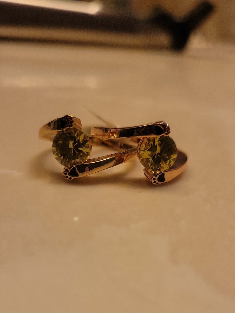 Gold-Tone Ring with Lime Green Gemstones